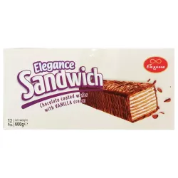 Elegance Sandwich Vaffel med Vaniljecreme overtrukket med Chokolade – (12 stk. )