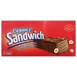 Elegance Sandwich Vaffel med Hasselnøddecreme overtrukket med Chokolade – (12 stk. )