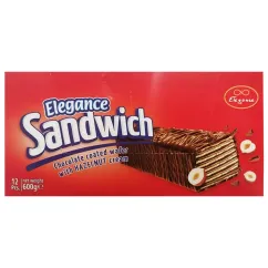 Elegance Sandwich Vaffel med Hasselnøddecreme overtrukket med Chokolade – (12 stk. )