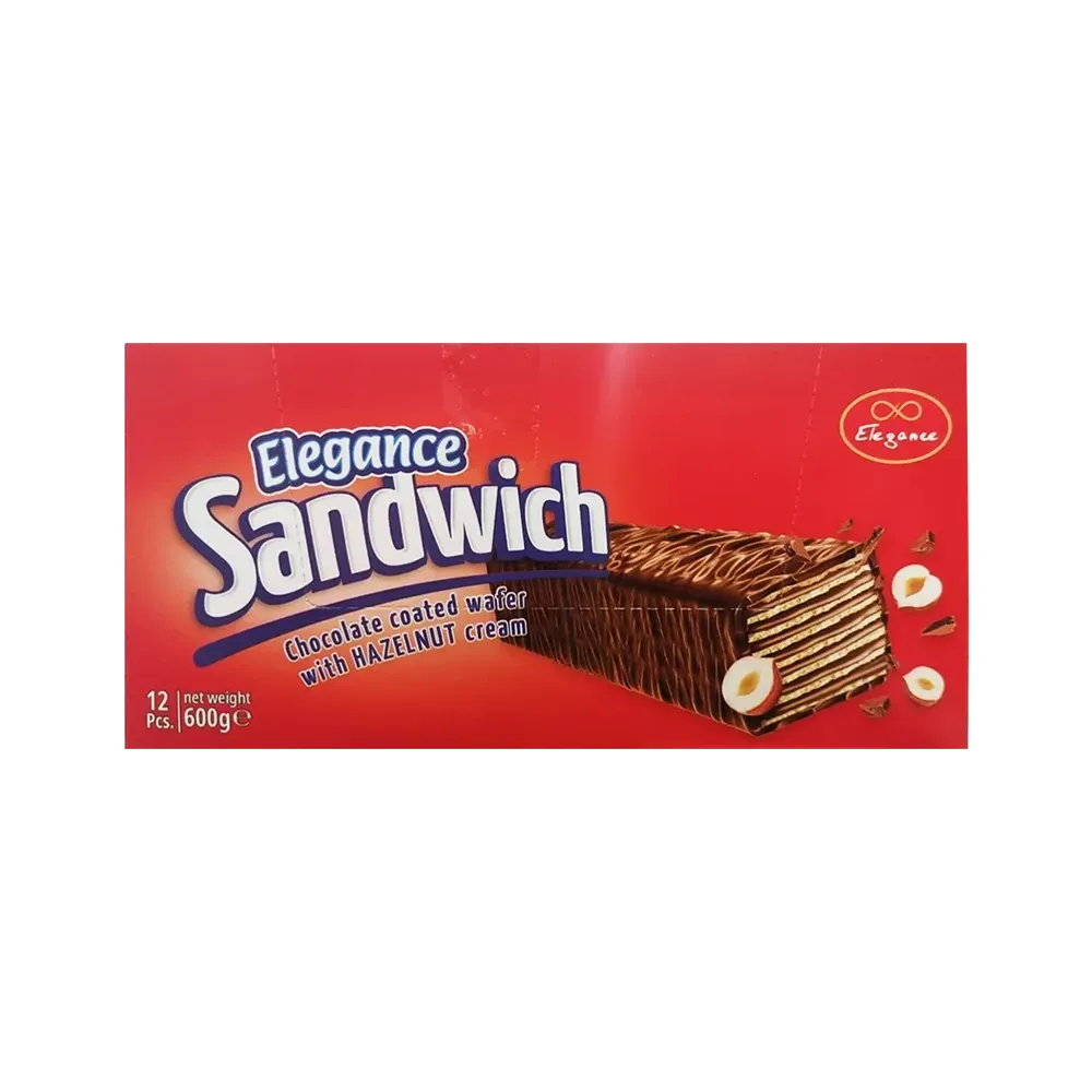 Elegance Sandwich Vaffel med Hasselnøddecreme overtrukket med Chokolade – (12 stk. )